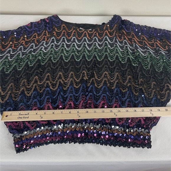 Vintage 80s Womens M Sequin Dolman Sleeve Top Shirt Three Flags California - Picture 8 of 10